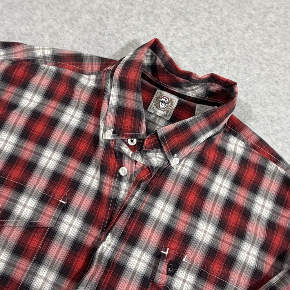 Cinch Button Down Shirt Mens XL Red Black Plaid  Long Sleeve Western Pocket